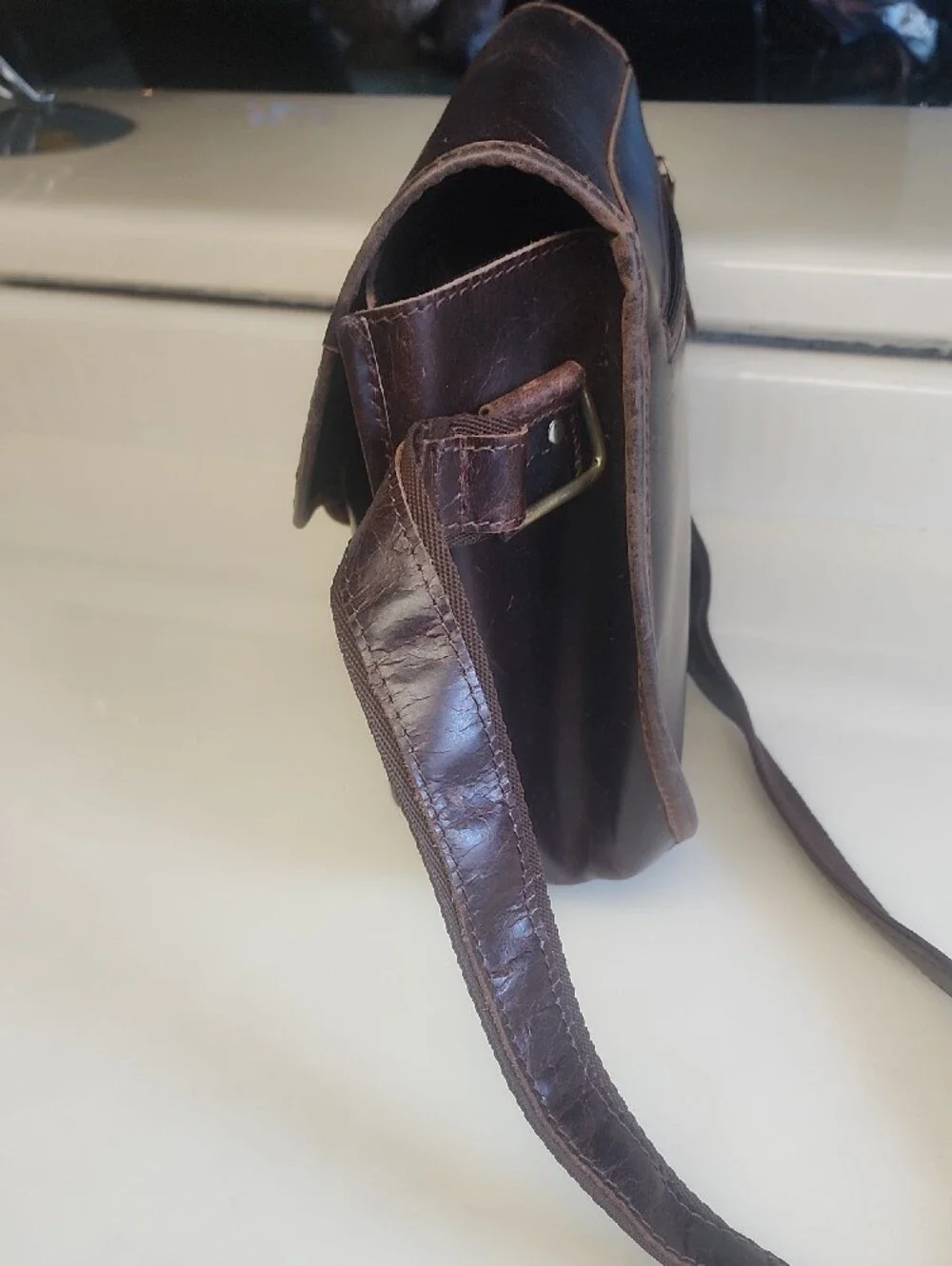Leather Messenger Bag - Dark Brown